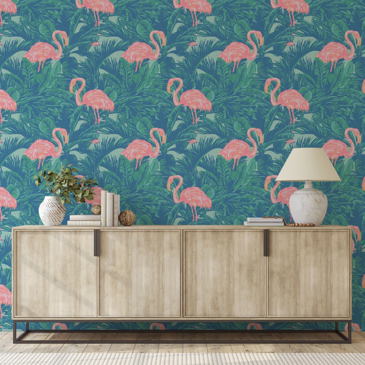 A Flamingo Made Me Do It Palm Leaf Wallpaper
