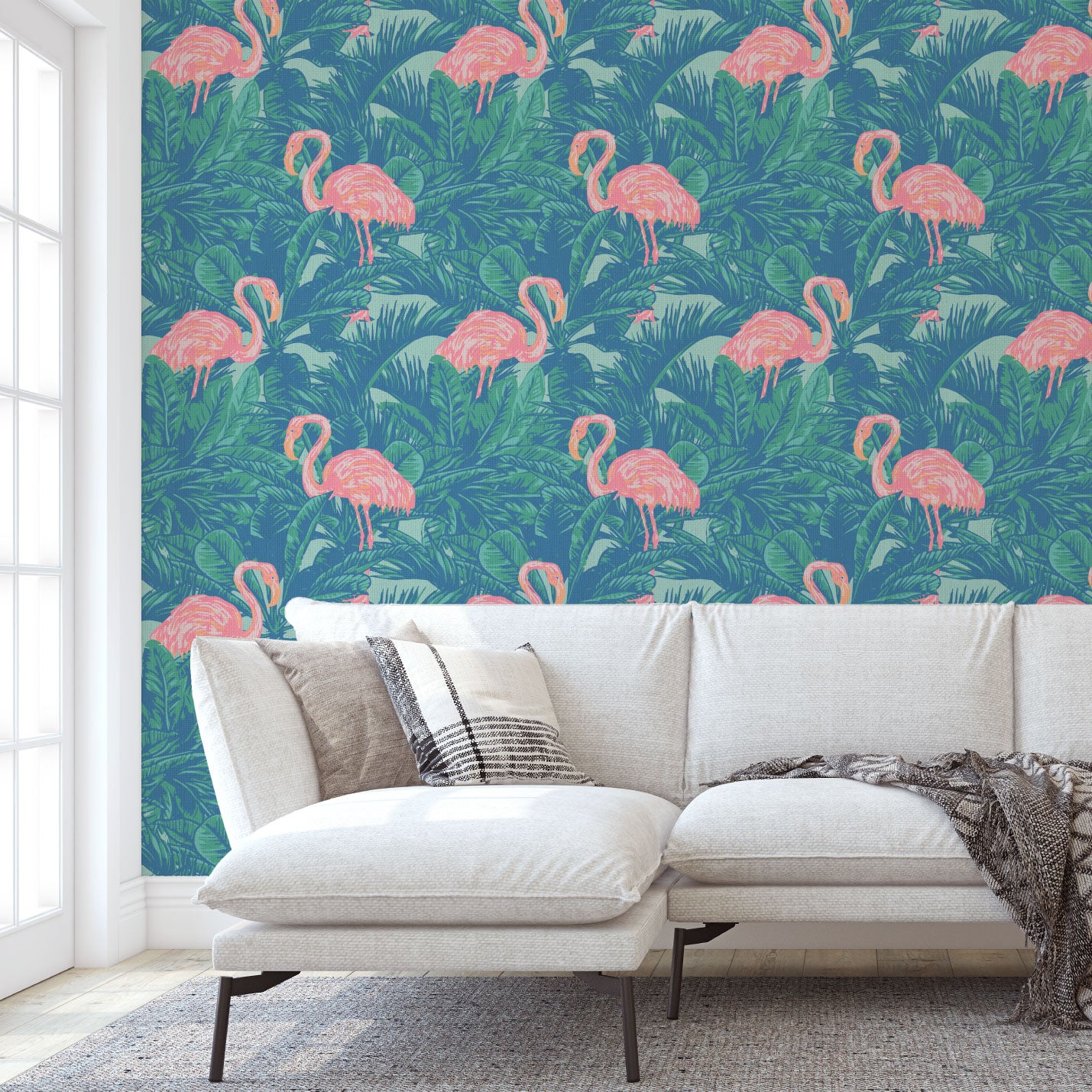 A Flamingo Made Me Do It Palm Leaf Wallpaper