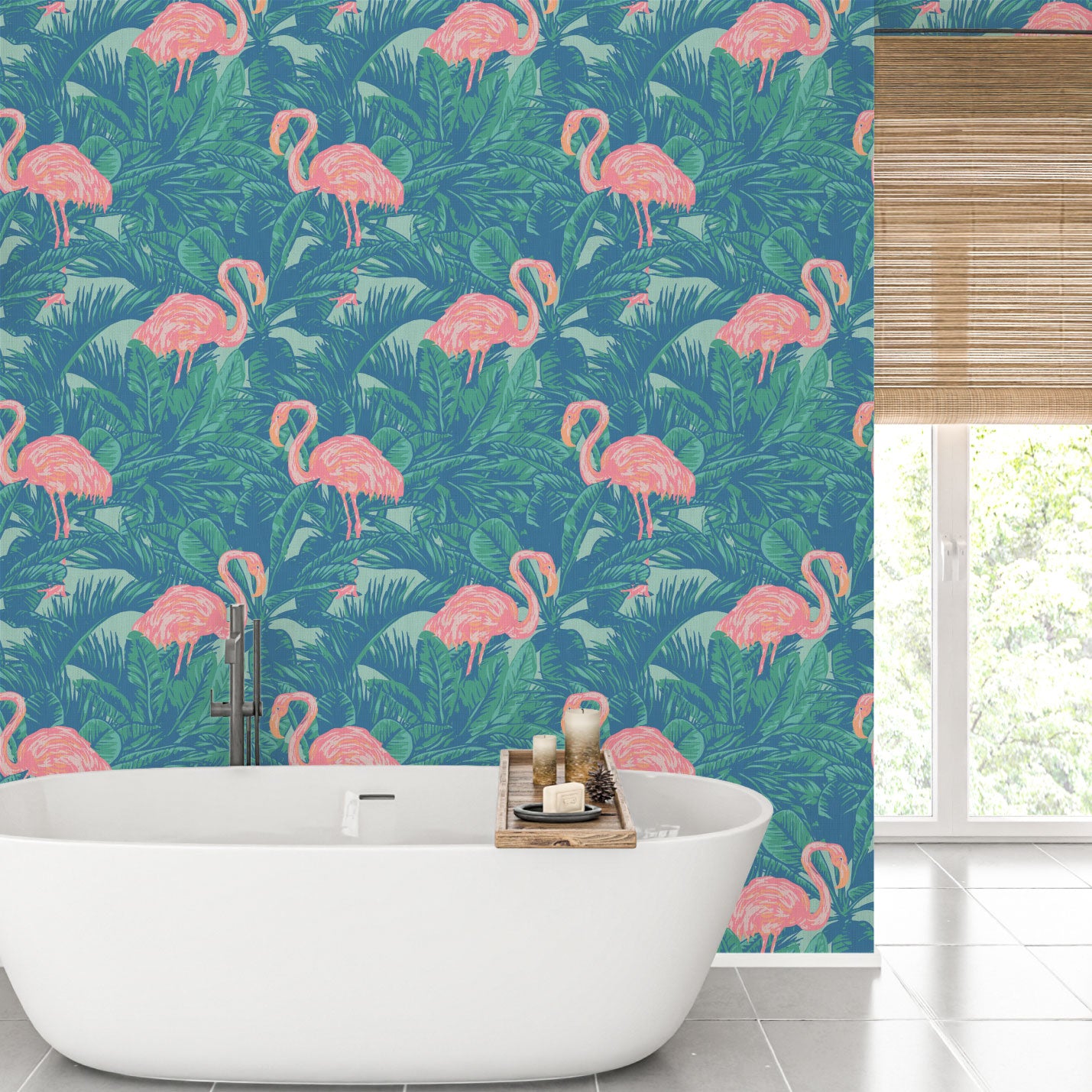 A Flamingo Made Me Do It Palm Leaf Wallpaper
