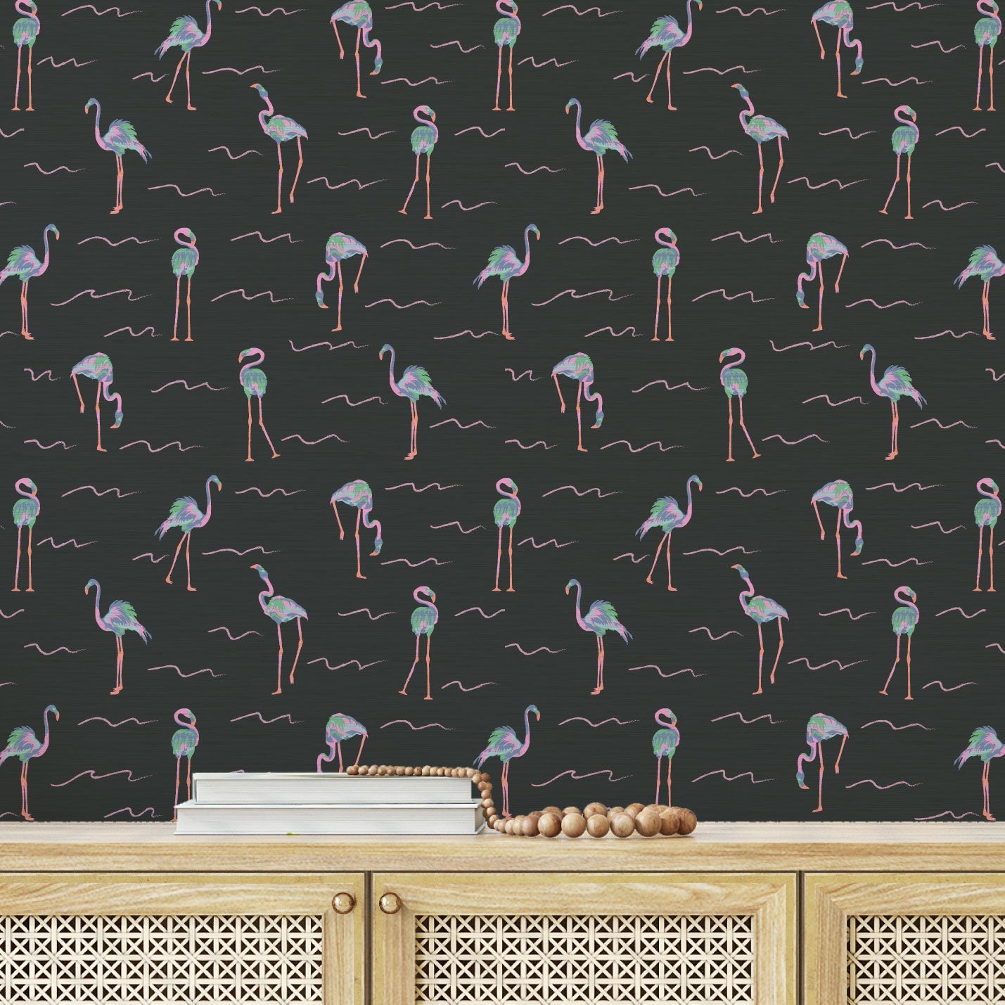 Grasscloth wallpaper Natural Textured Eco-Friendly Non-toxic High-quality Sustainable Interior Design Bold Custom Tailor-made Retro chic Grandmillennial Maximalism Traditional Dopamine decorTropical Jungle Coastal Garden Seaside Seashore Waterfront Vacation home styling Retreat Relaxed beach vibes Beach cottage Shoreline Oceanfront flamingo animal bird kid girl nursery black charcoal neon pink
