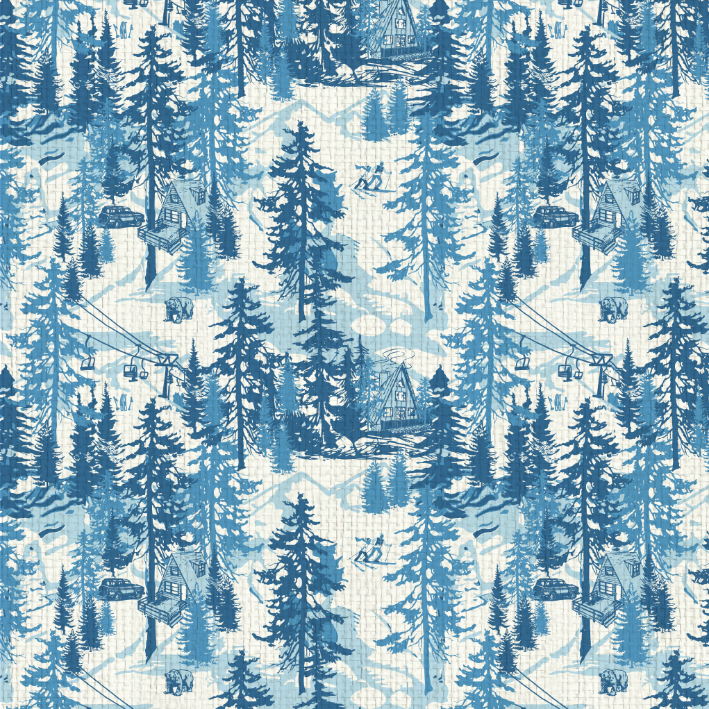 Aprés All Day Winter Ski Chalet Toile Wallpaper