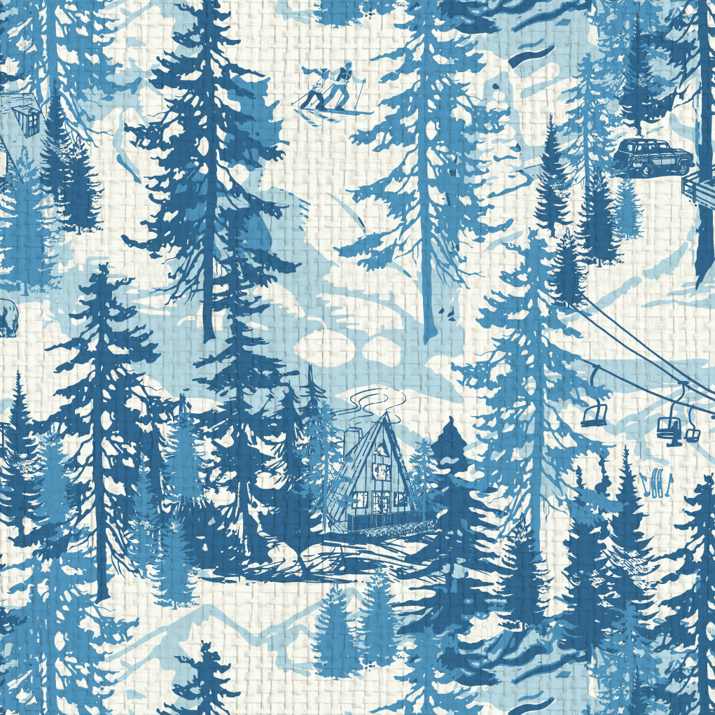 Aprés All Day Winter Ski Chalet Toile Wallpaper