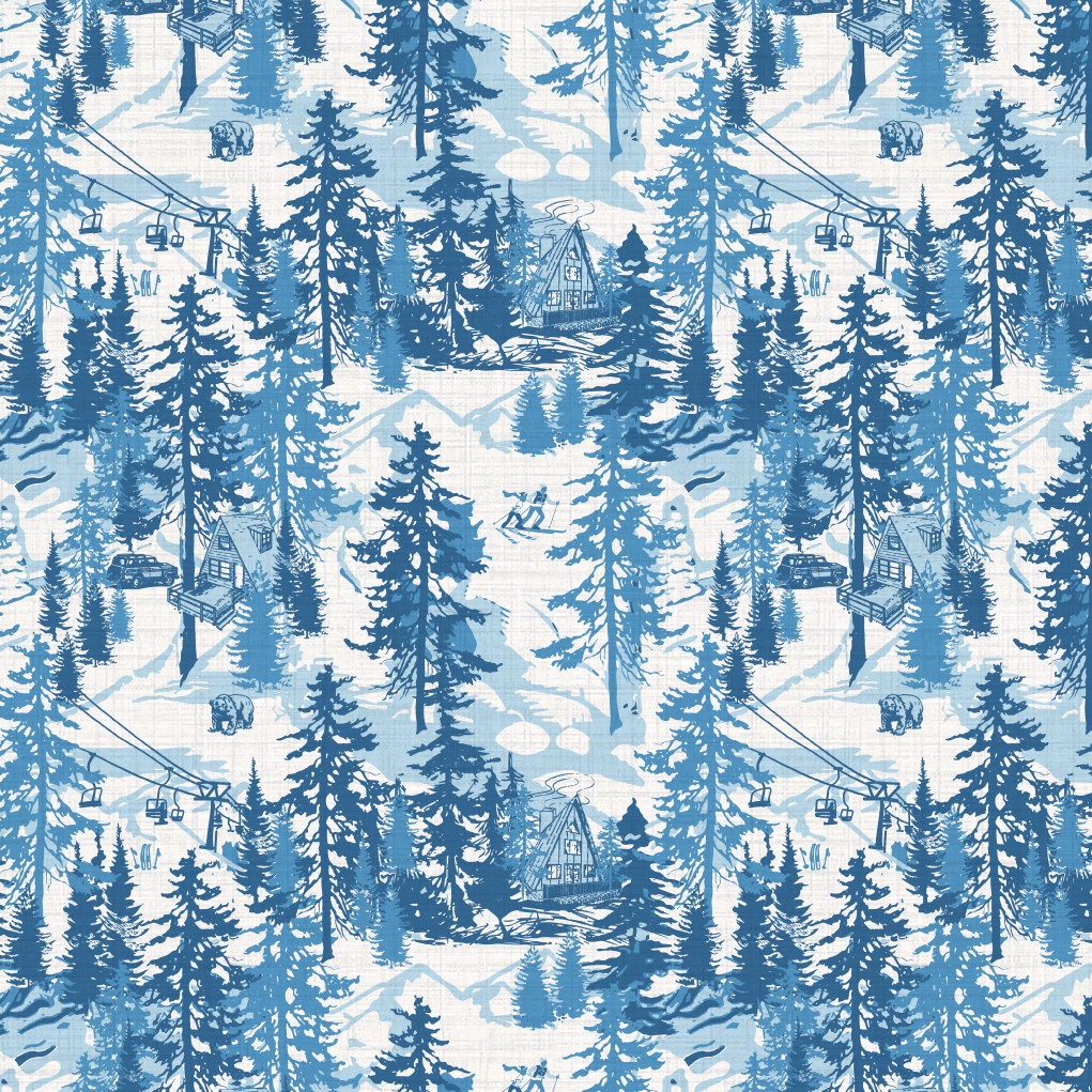 Aprés All Day Winter Ski Chalet Toile Wallpaper