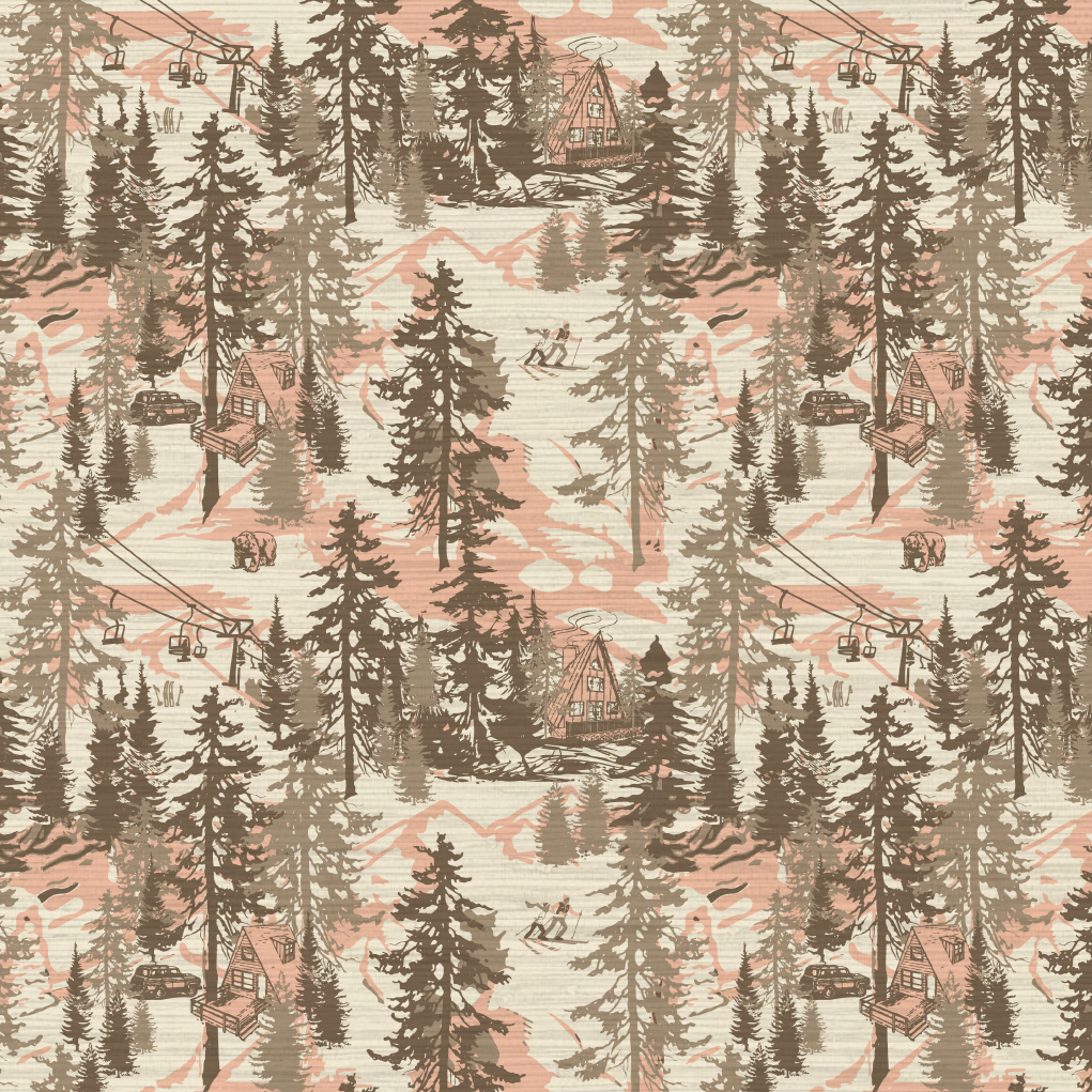 Aprés All Day Winter Ski Chalet Toile Wallpaper