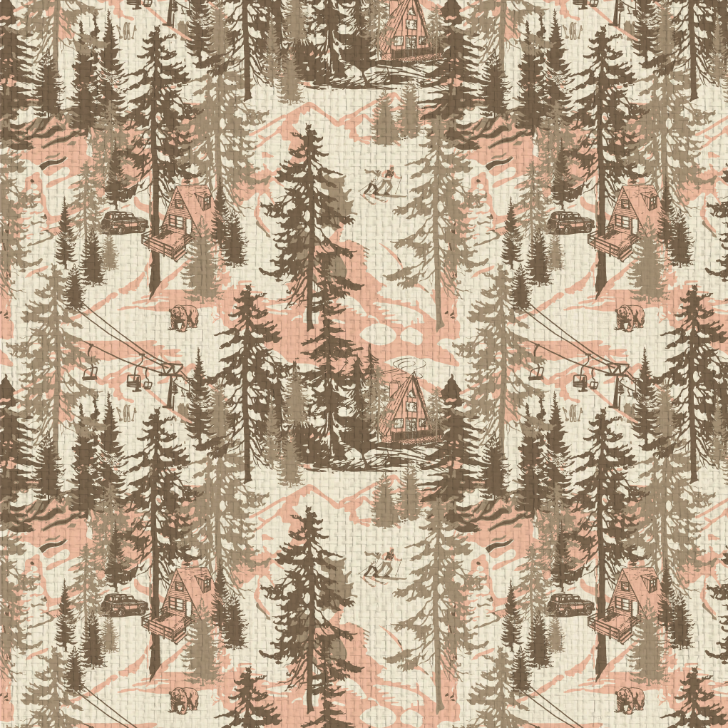 Aprés All Day Winter Ski Chalet Toile Wallpaper