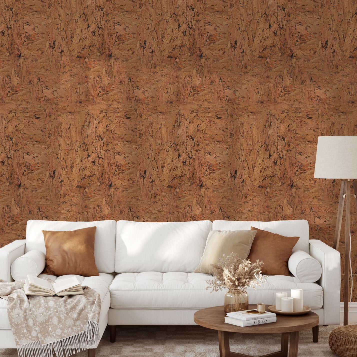 Natural Textured Eco-Friendly Non-toxic High-quality Sustainable practices Sustainability Interior Design Wall covering Bold Wallpaper Custom Tailor-made Retro chic cork nature luxury metallic shiny wood timeless coastal vacation interior design grain high-end dark brown light