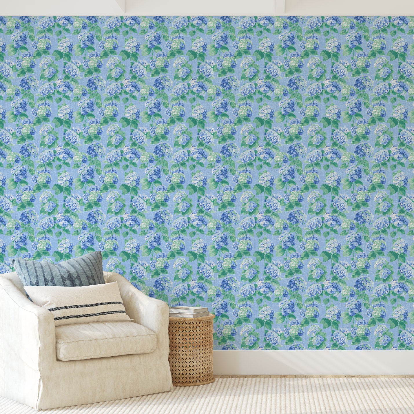 Bloom Bloom Baby Hydrangeas Linen Wallpaper