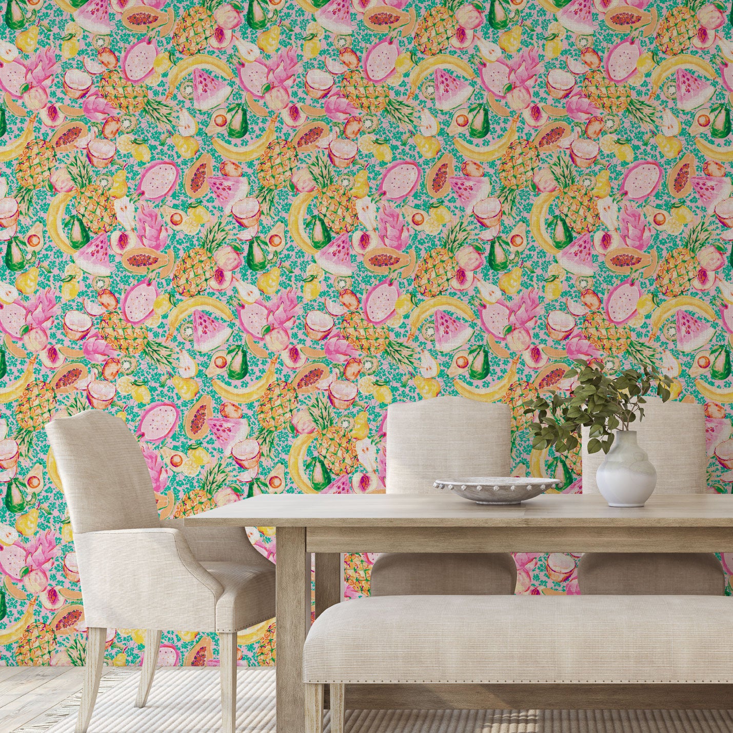 Breakfast Club Fruits Linen Wallpaper