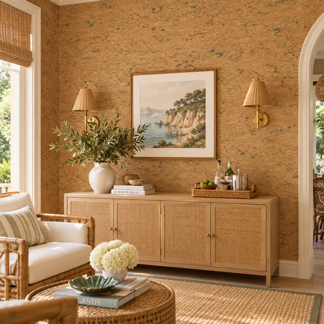 Corktail Hour Gold Fleck Natural Cork Wallpaper