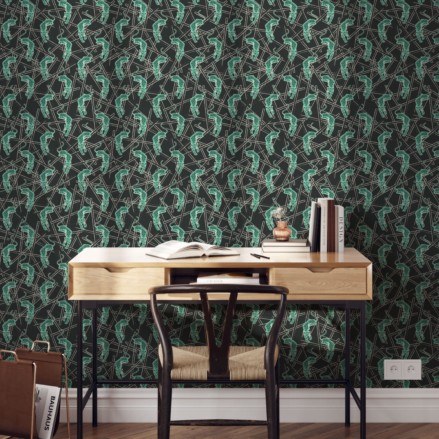 Grasscloth wallpaper Natural Textured Eco-Friendly Non-toxic High-quality Sustainable Interior Design Bold Custom Tailor-made Retro chic Grand millennial Maximalism Traditional Dopamine decor tropical jungle garden vacation animal cheetah black mint