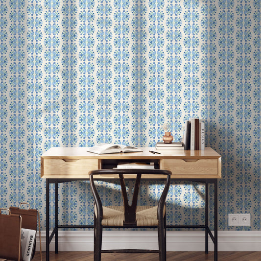 June St. George blue flowers on white wallpaper wall covering grasscloth grass cloth paper weave textured custom luxury natural woman artist women contemporary modern interior design bold tailor made Eco-Friendly
Non-toxic
High-quality
Sustainable
Retro chic
Grand millennial
Maximalism
Traditional
Dopamine decor
girly