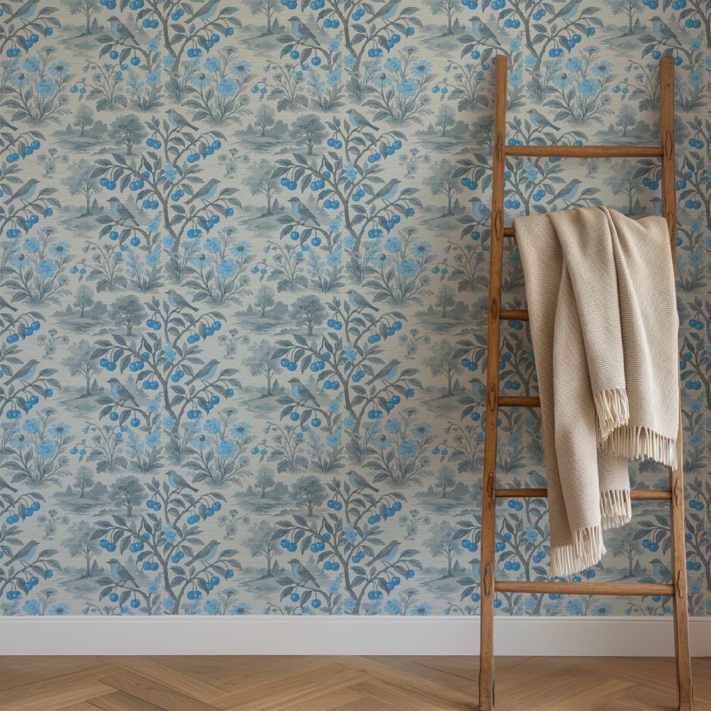 Free Bird Cherry Tree Toile Wallpaper