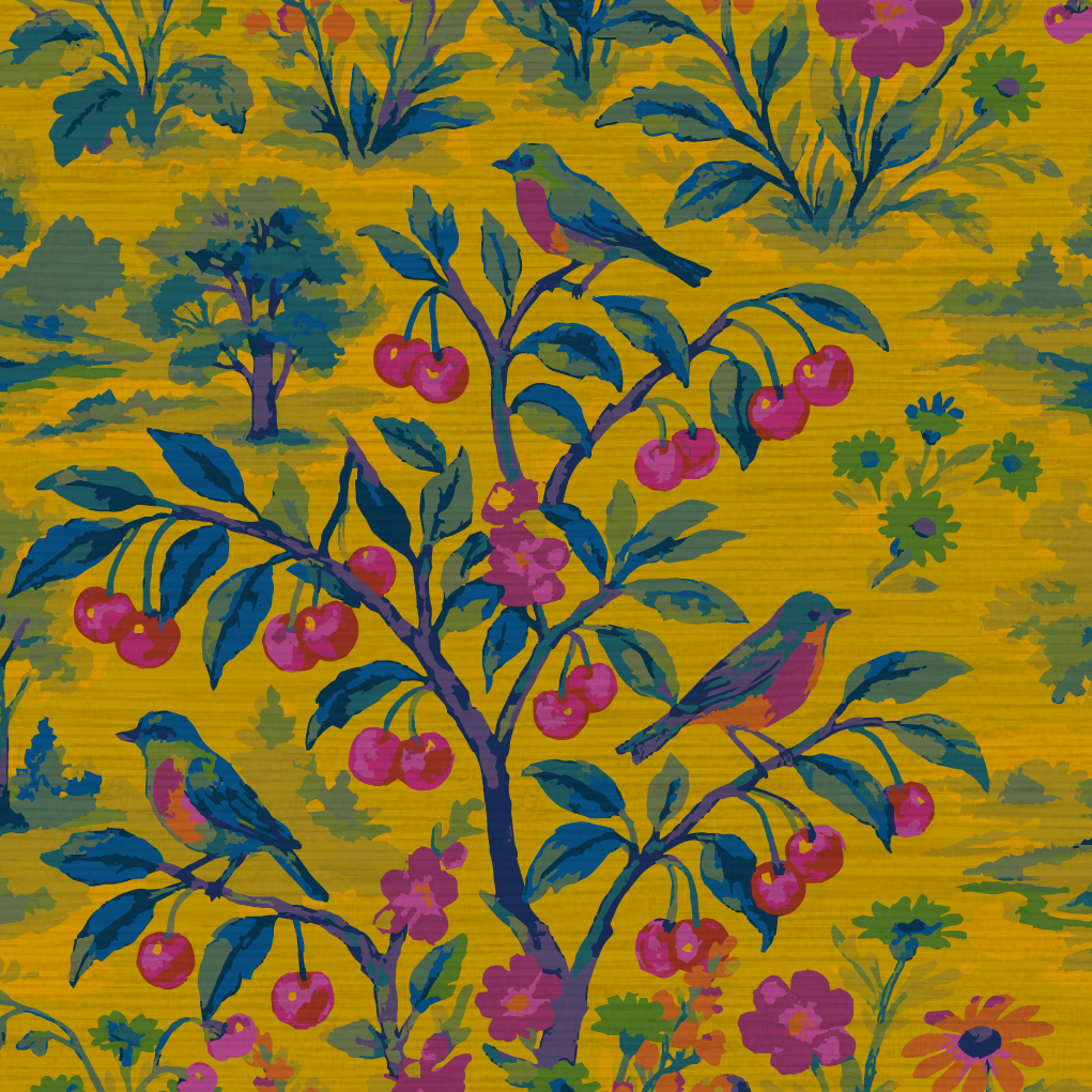 Free Bird Cherry Tree Toile Wallpaper
