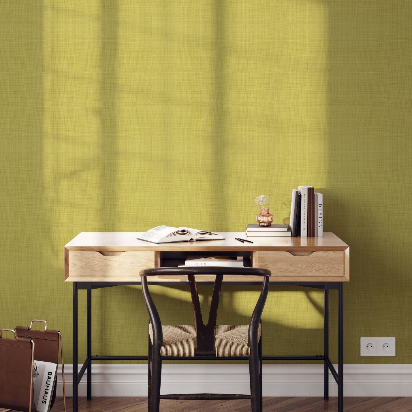 Grasscloth wallpaper Natural Textured Eco-Friendly Non-toxic High-quality Sustainable Interior Design Bold Custom Tailor-made Retro chic tropical Coastal Garden Seaside Seashore Waterfront Vacation home styling Retreat Relaxed beach vibes Beach cottage Shoreline Oceanfront Nautical Cabana preppy luxury timeless nature inspired yellow gold office study