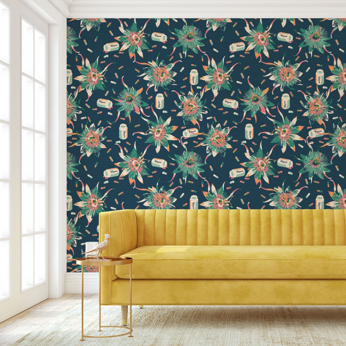Here I Go Again Prozac Floral Wallpaper