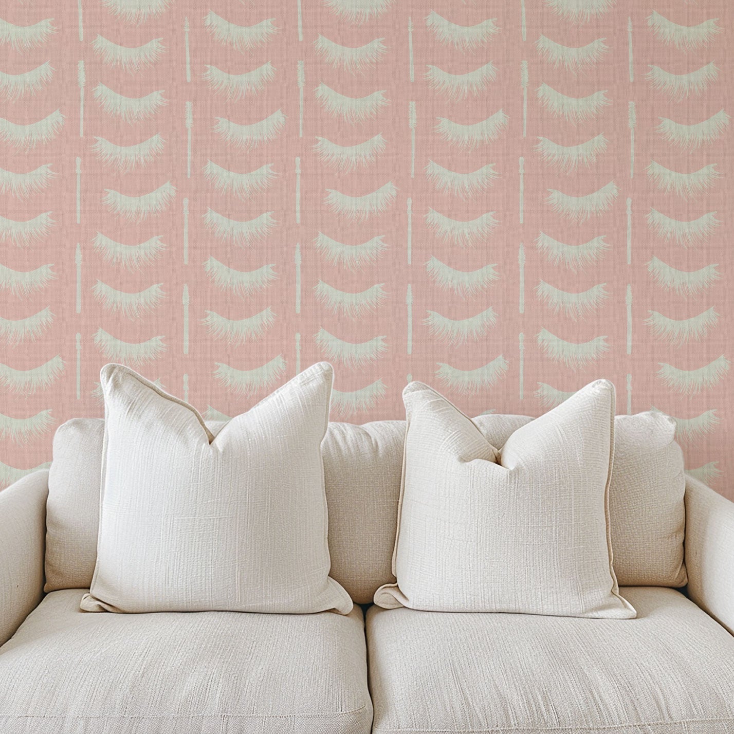 light baby feminine pink printed basketweave eyelash vertical stripes mascara wands in off-white beauty bar brow salon Natural Textured Eco-Friendly Non-toxic High-quality Sustainable Interior Design Bold Custom Tailor-made Retro chic Bold paperweave paper weave
