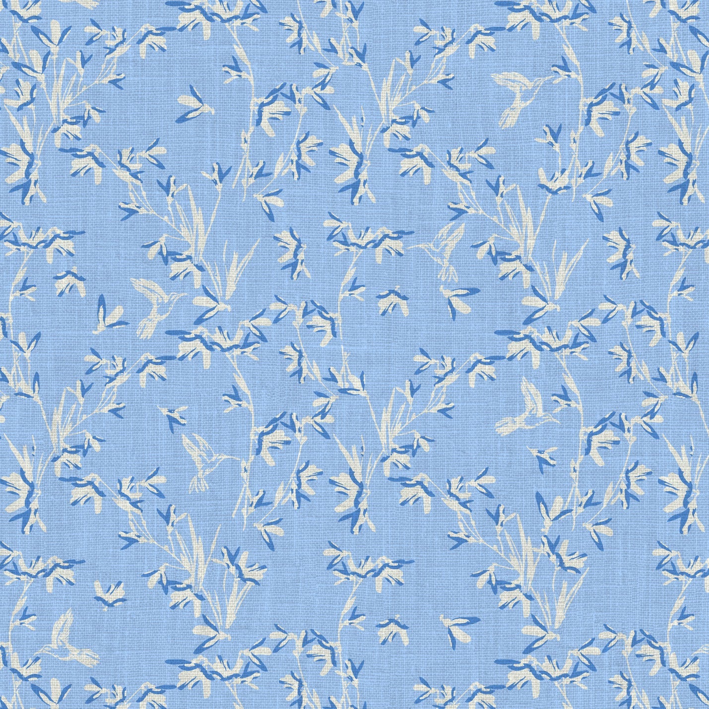 Chinoiserie Chinese Chinz Natural Textured Eco-Friendly Non-toxic High-quality Sustainable practices Sustainability Wall covering Wallcovering Wallpaper Custom interior Bespoke Tailor-made Nature inspired Bold Garden Wallpaper floral tree bird animal hummingbird garden tree asian inspired nursery feminine girl bedroom french blue blue light blue dusty blue linen luxury