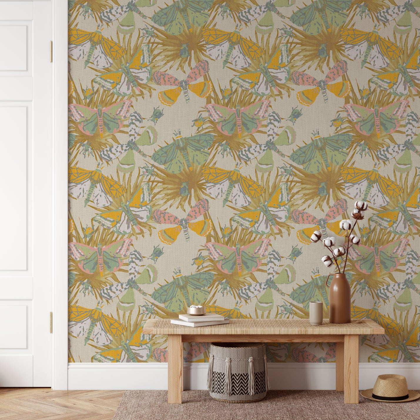 Jitterbug Botanical Butterflies Linen Wallpaper