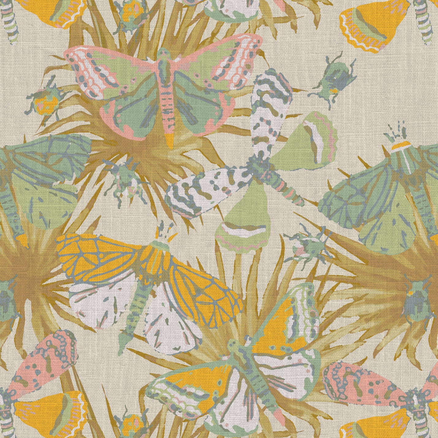 Jitterbug Botanical Butterflies Linen Wallpaper