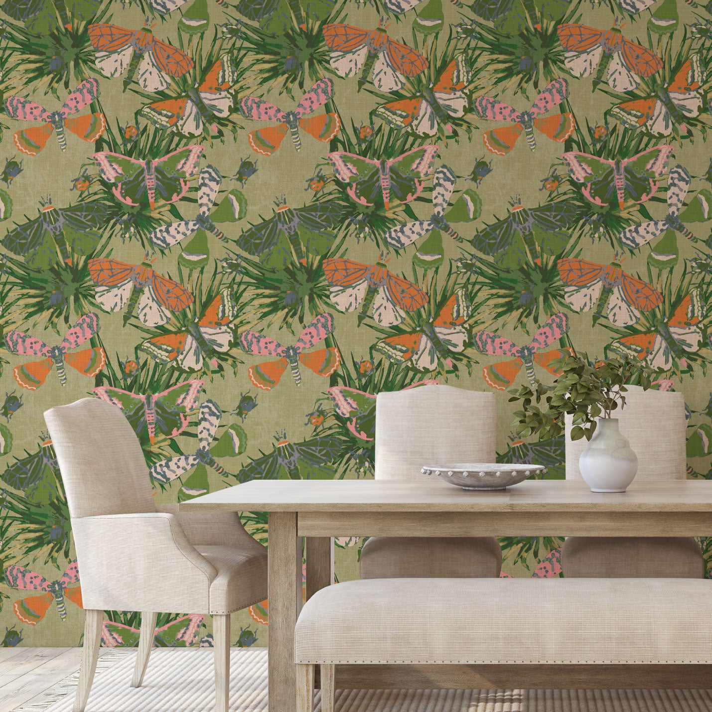 Jitterbug Botanical Butterflies Linen Wallpaper