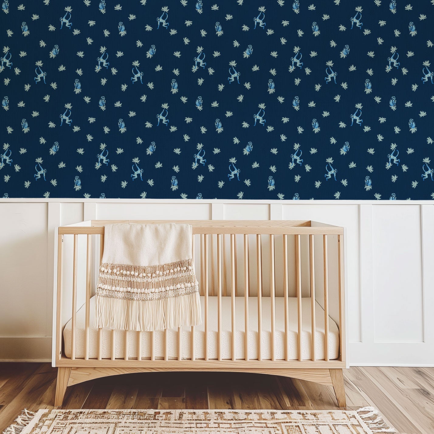 wallpaper Natural Textured Eco-Friendly Non-toxic High-quality Sustainable Interior Design Bold Custom Tailor-made Retro chic Grandmillennial Maximalism Traditional Dopamine decor tropical jungle kid playroom animal monkey chintz chinoiserie preppy playroom nursery bathroom french blue light sky ocean white cream neutral mini icon navy dark paper weave paperweave