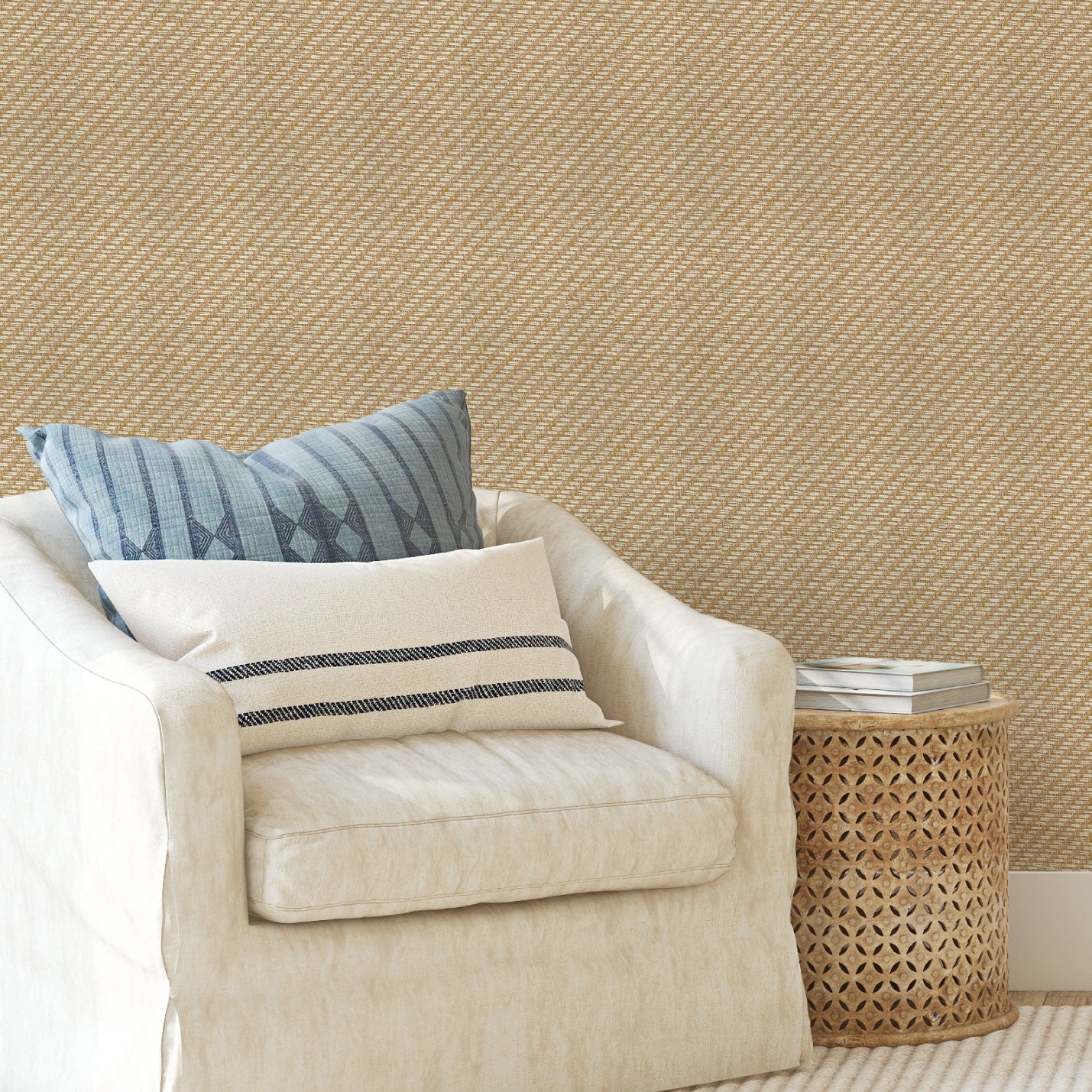 Lets Buy a Yacht Diagonal Stripe Textured Paperweave Wallpaper