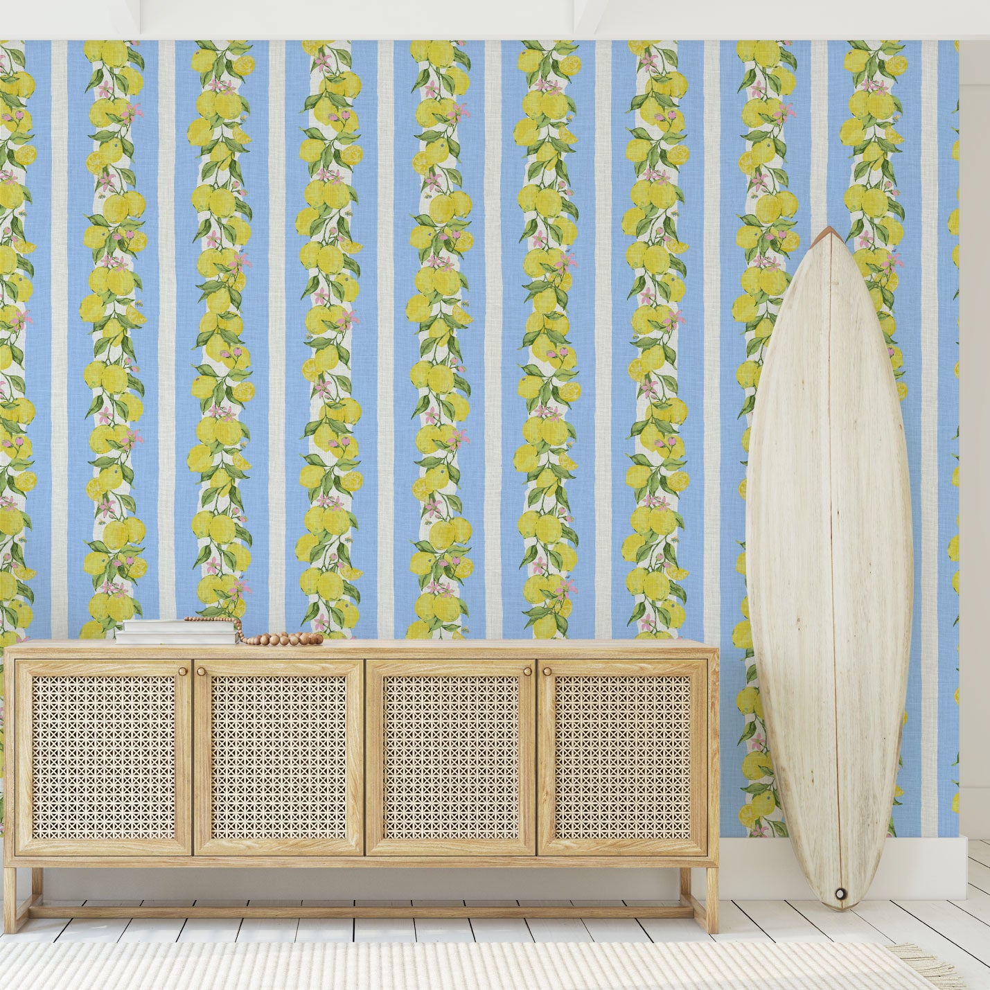 Love is a Lemon Field Botanical Stripe Linen Wallpaper