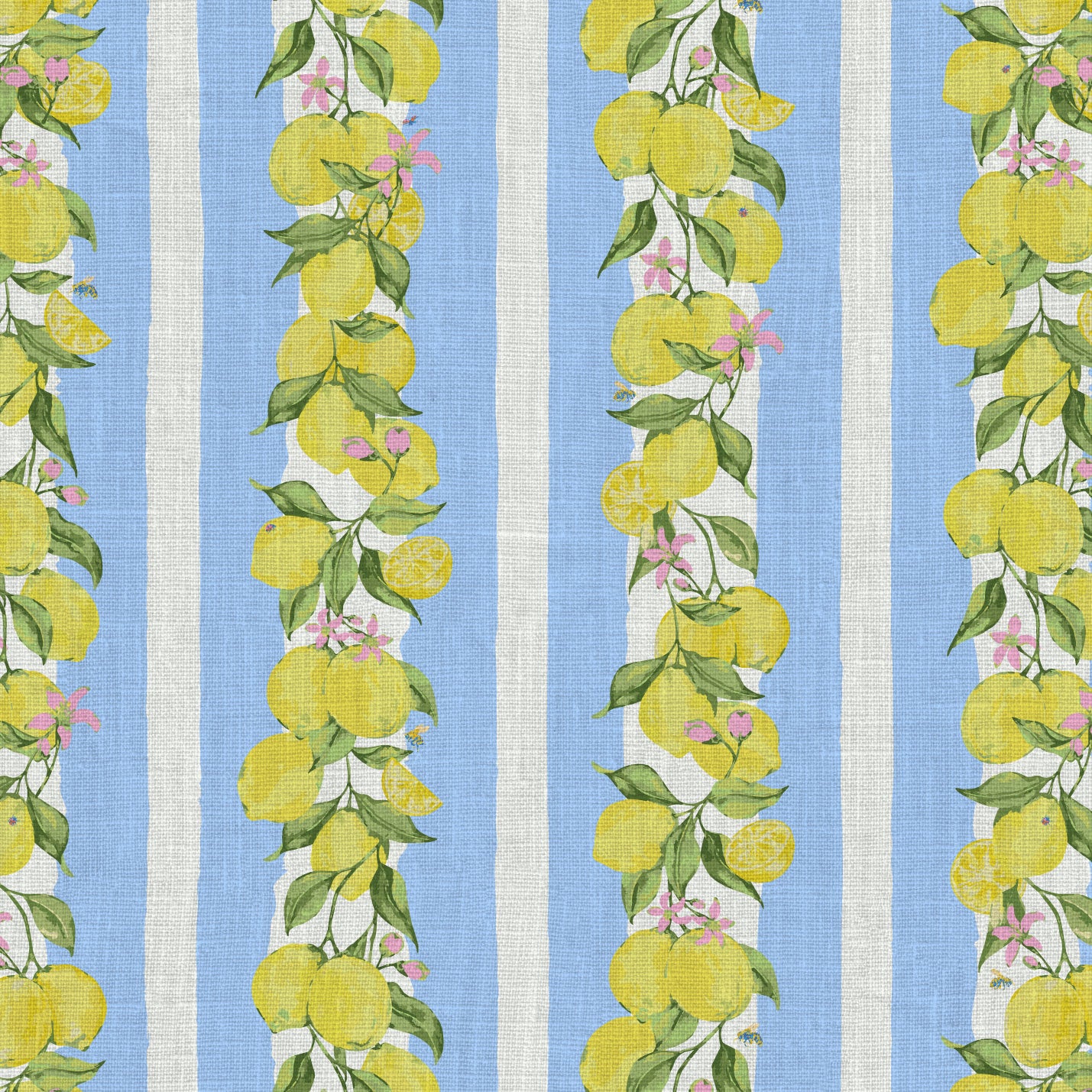 Love is a Lemon Field Botanical Stripe Linen Wallpaper