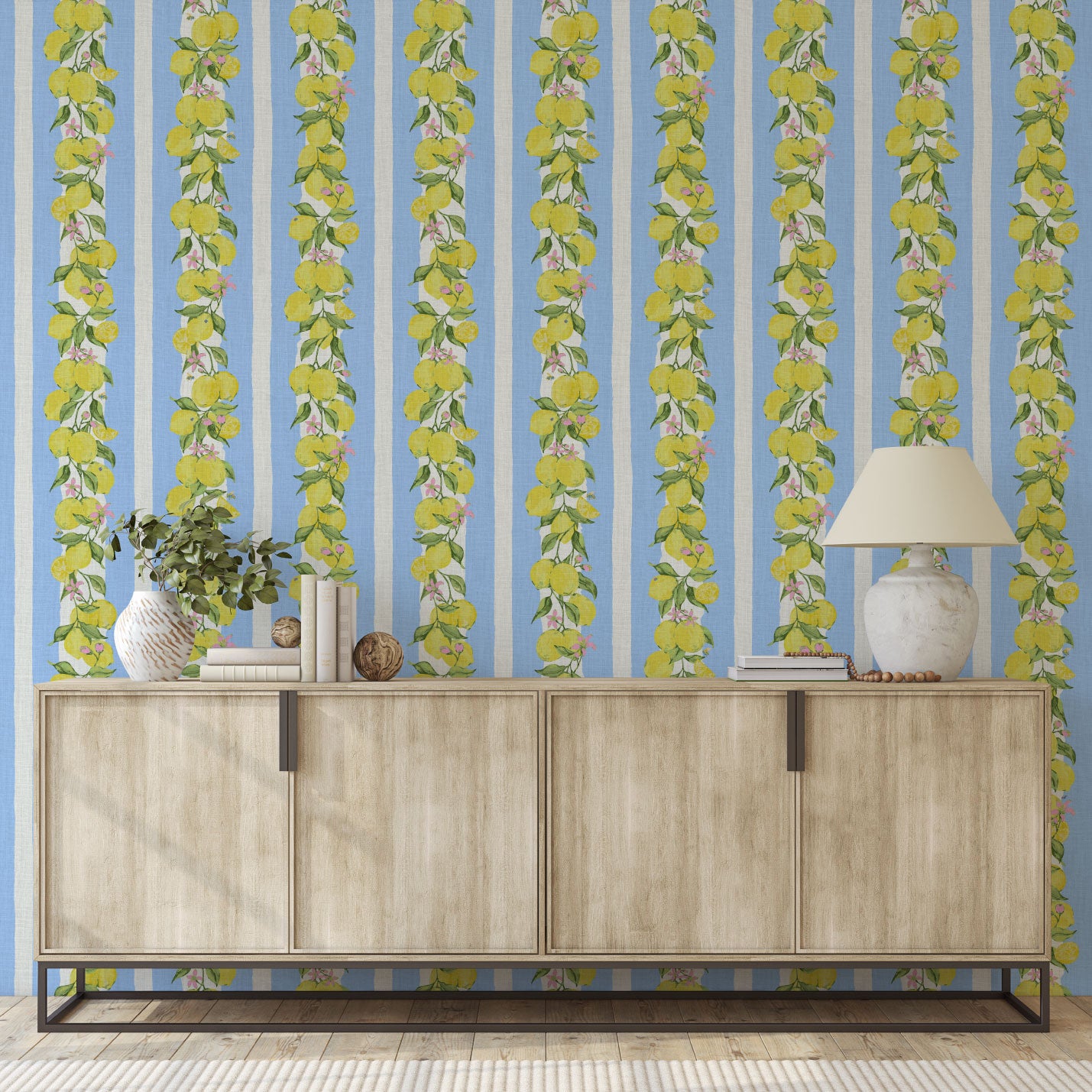 Love is a Lemon Field Botanical Stripe Linen Wallpaper