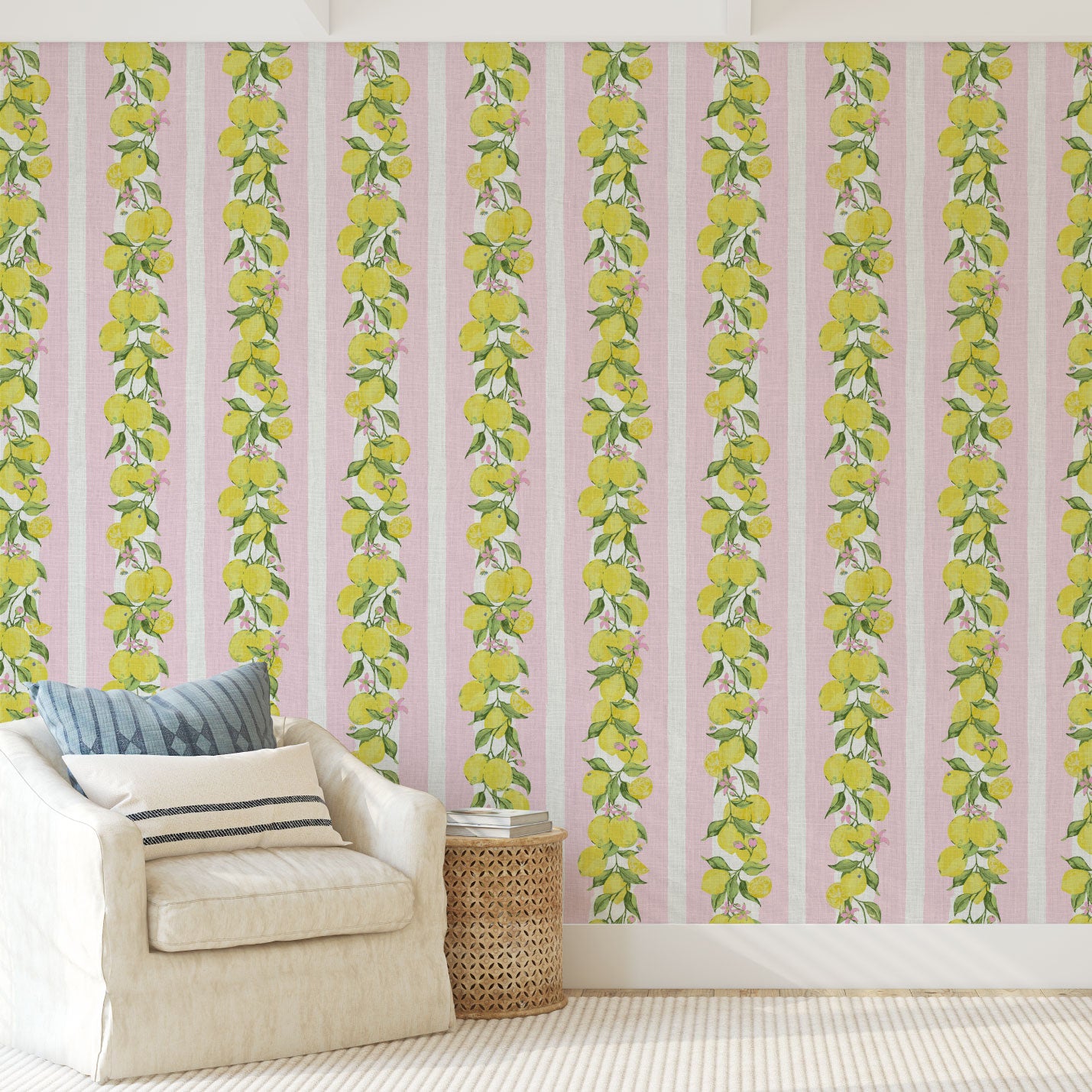 Love is a Lemon Field Botanical Stripe Linen Wallpaper