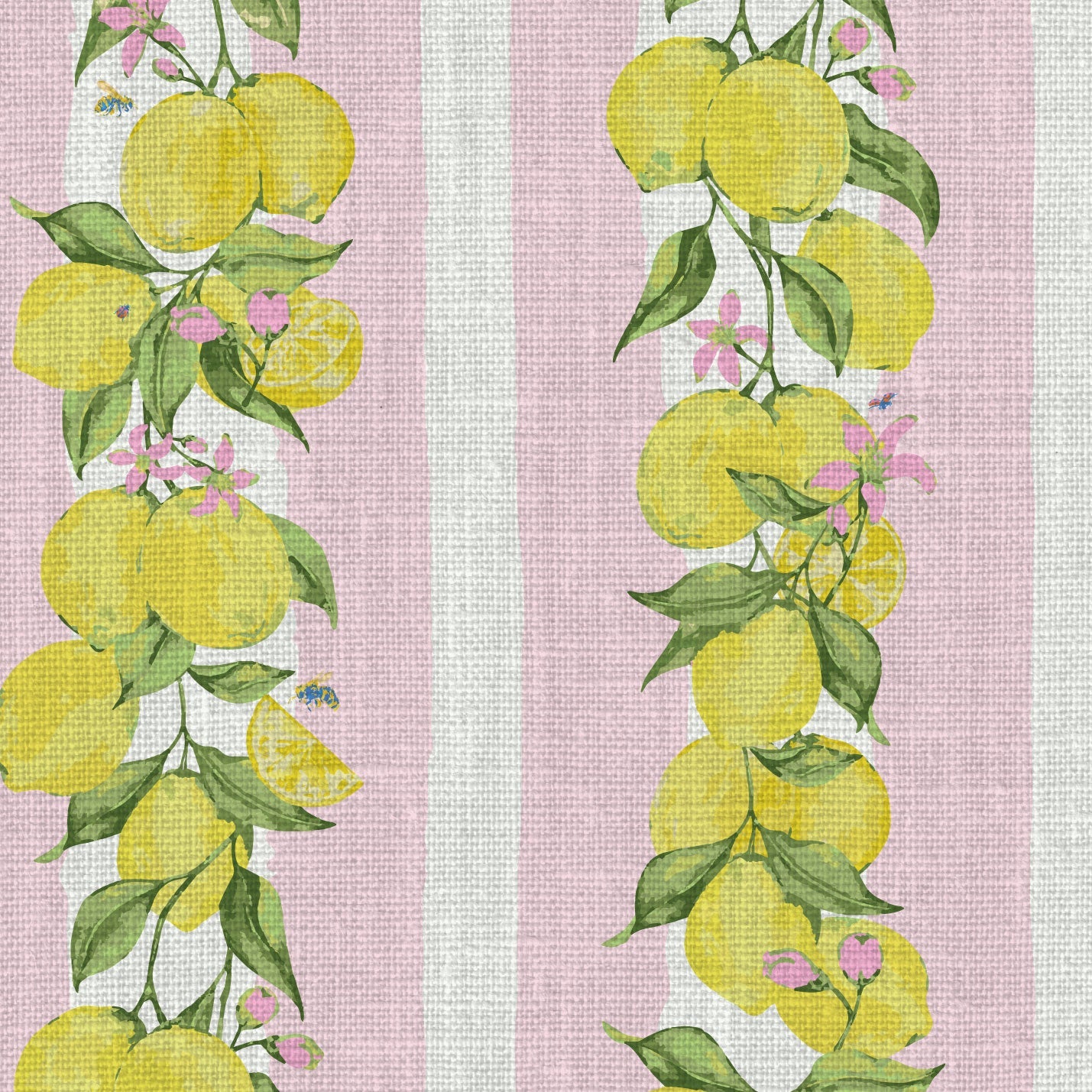 Love is a Lemon Field Botanical Stripe Linen Wallpaper