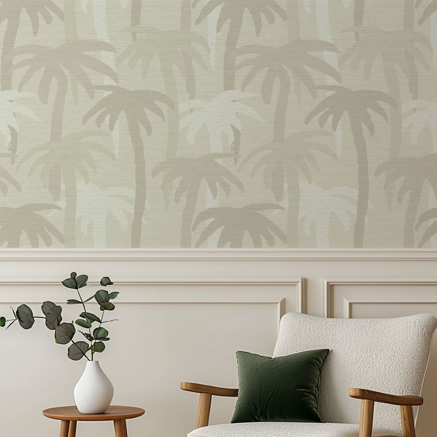 Grasscloth wallpaper Natural Textured Eco-Friendly Non-toxic High-quality Sustainable Interior Design Bold Custom Tailor-made Retro chic Bold Tropical Jungle Coastal Garden Seaside Coastal Seashore Waterfront Vacation home styling Retreat Relaxed beach vibes Beach cottage Shoreline Oceanfront palm tree '90s surf graphic neutral tonal white cream off-white sand tan beige