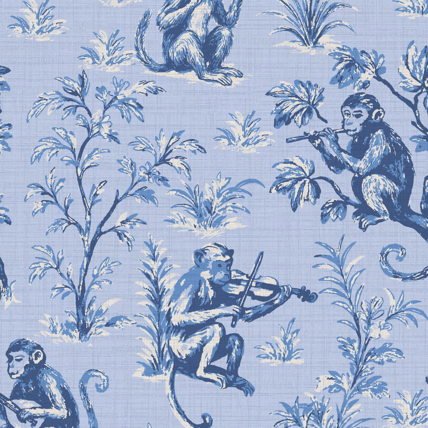 Monkey See Monkey Play Toile Wallpaper