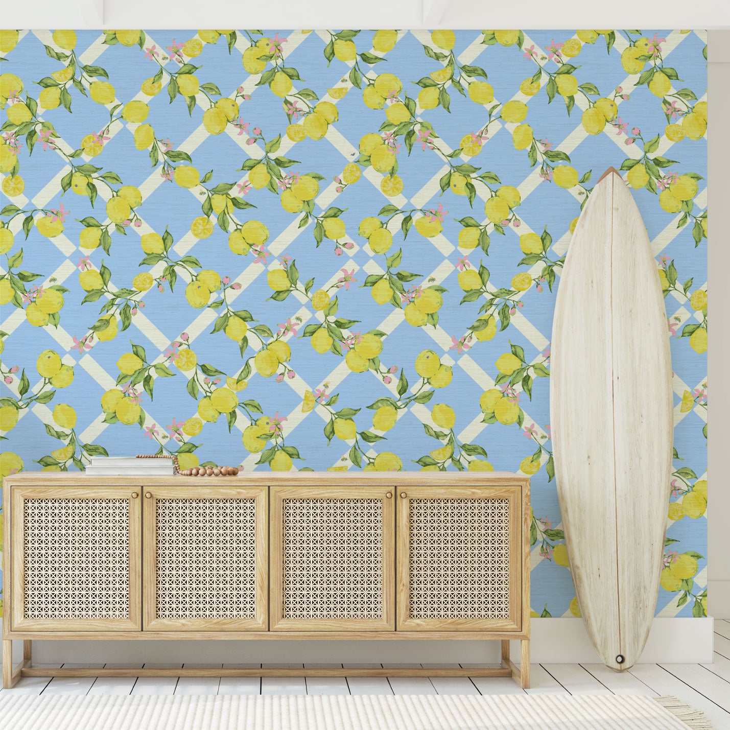 Never Tear Us Apart Lemon Lattice Floral Wallpaper