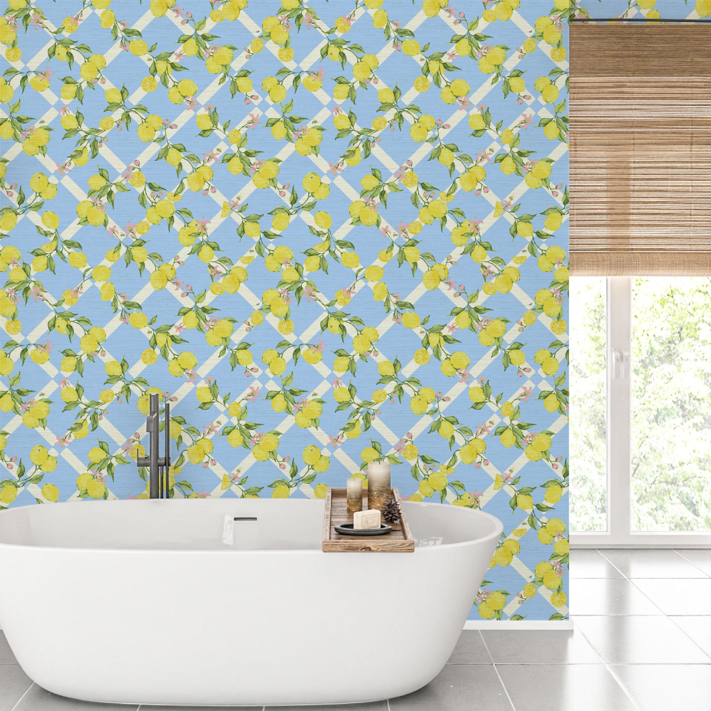 Never Tear Us Apart Lemon Lattice Floral Wallpaper
