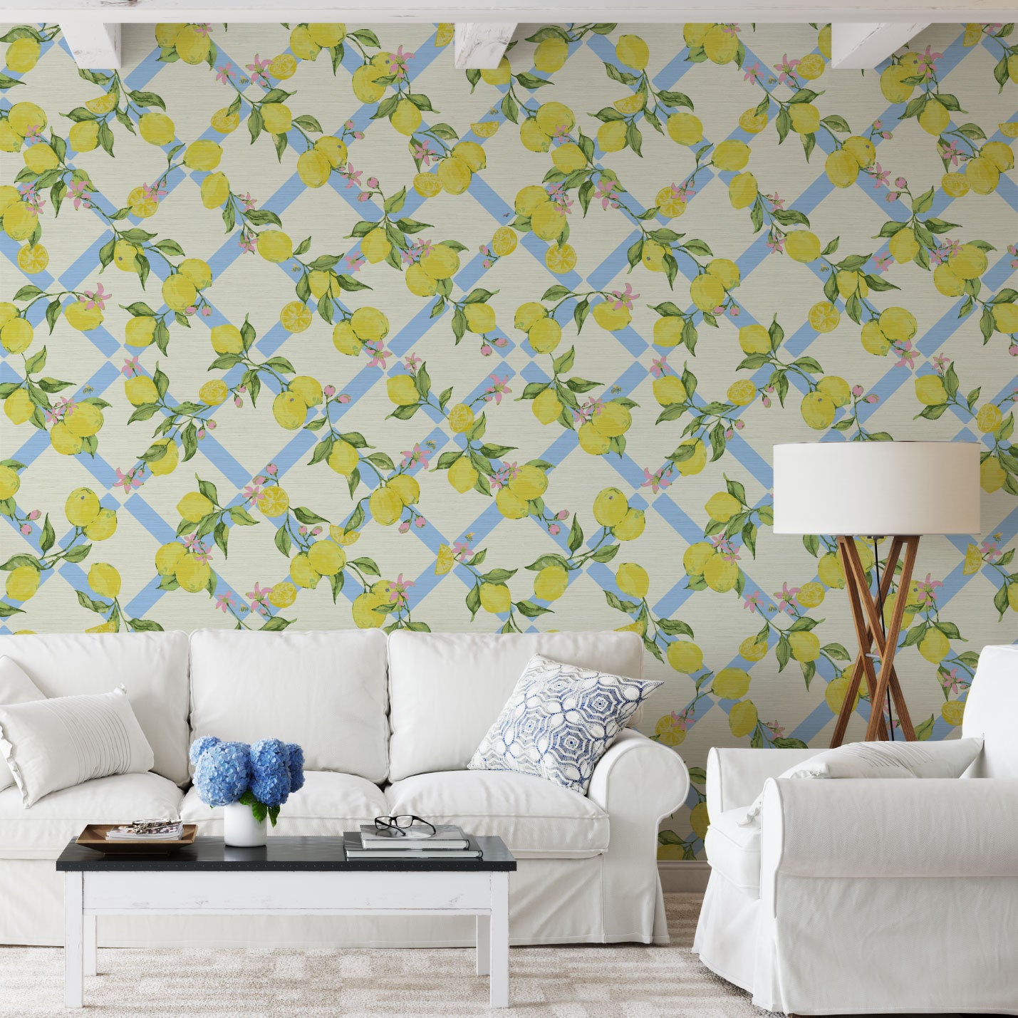 Never Tear Us Apart Lemon Lattice Floral Wallpaper