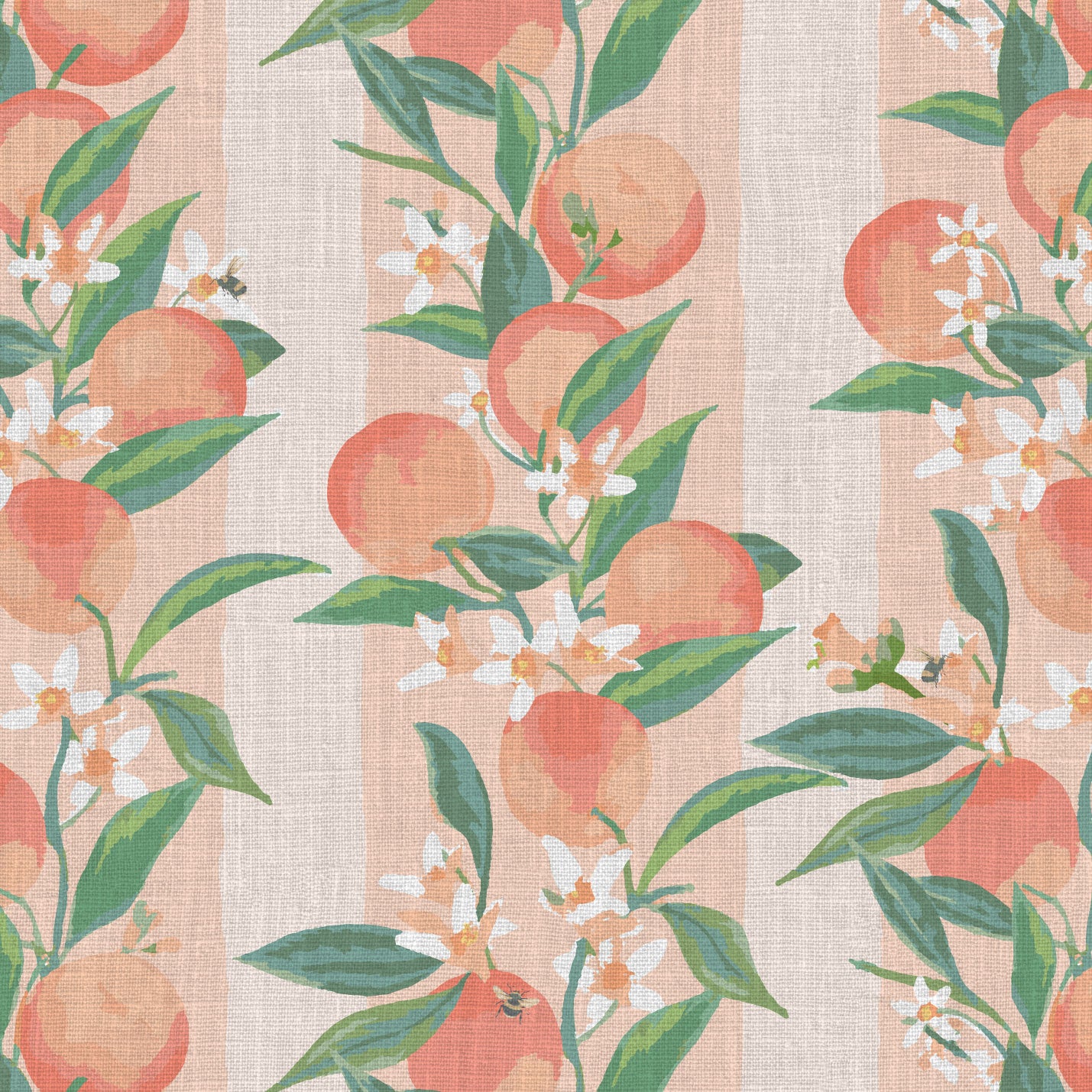 Peach Fuzz Floral Stripe Linen Wallpaper