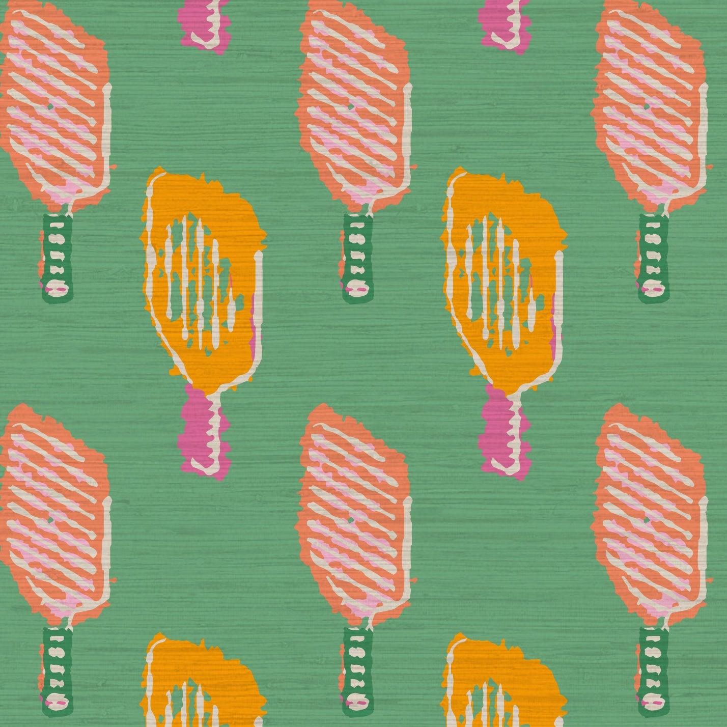 Grasscloth wallpaper Natural Textured Eco-Friendly Non-toxic High-quality Sustainable Interior Design Bold Custom Tailor-made Retro chic Bold tropical sport pickleball kids gameroom kid green pink orange tangerine