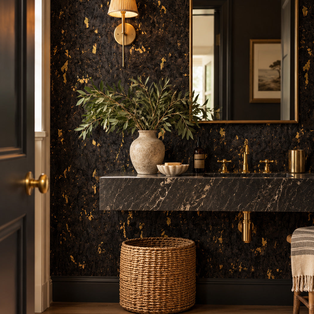 Raider of the Lost Bark Dark Brown Metallic Gold Natural Cork Wallpaper