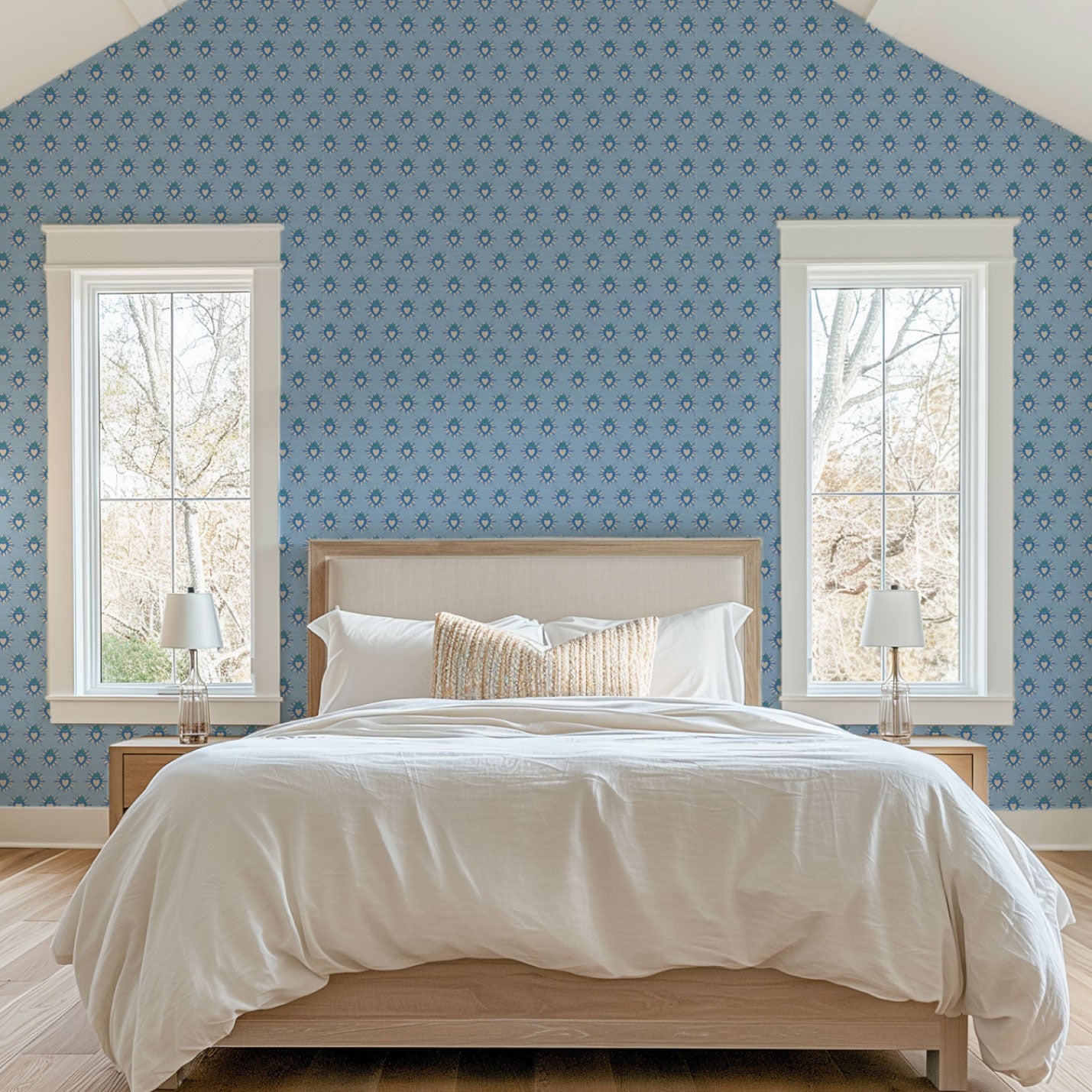 June St. George blue and white sacred burning heart on blue wallpaper wall covering grasscloth grass cloth paper weave textured custom luxury natural woman artist women contemporary modern interior design bold tailor made Eco-Friendly
Non-toxic
High-quality
Sustainable
Retro chic
Grand millennial
Maximalism
Traditional
Dopamine decor
girly