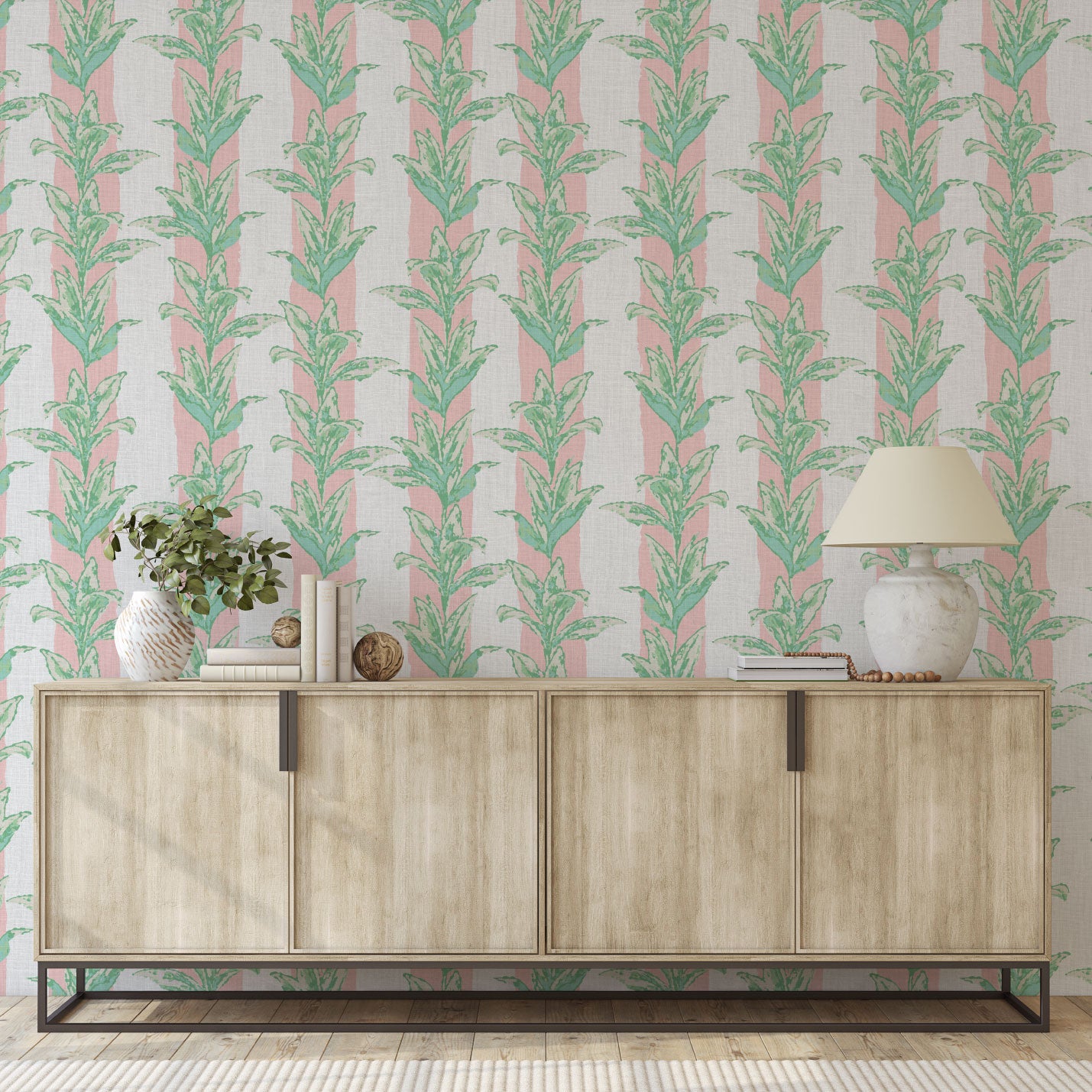 Sanibel Stripe Palm Leaf Linen Wallpaper