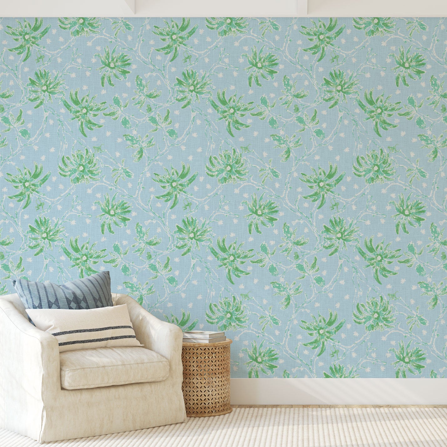 Shock the Monkey Chinoiserie Botanical Linen Wallpaper