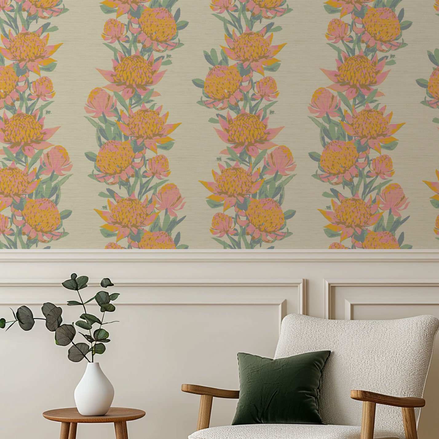 Someone Like You Protea Floral Stripe Wallpaper