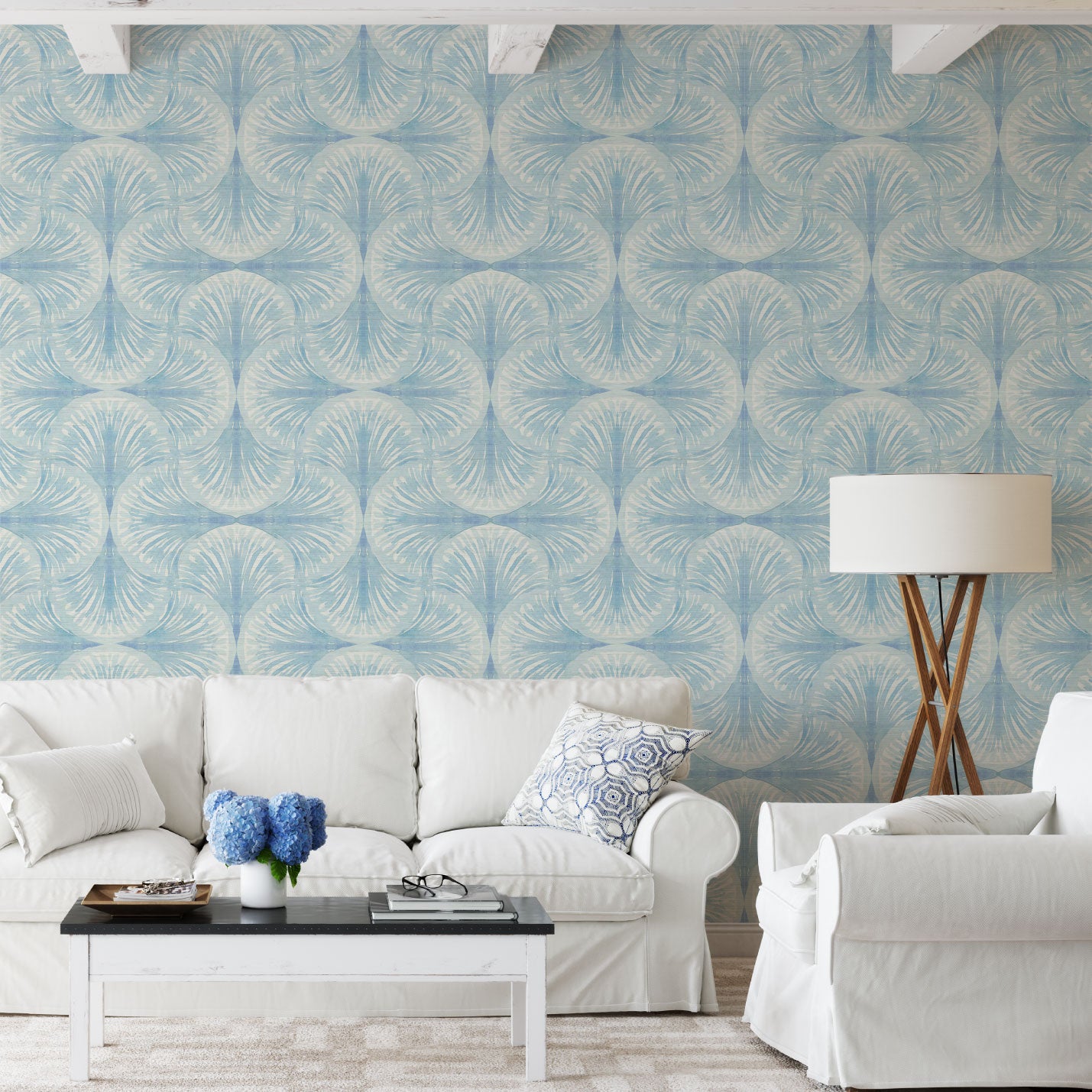 South Beach Watercolor Seashell Wallpaper by Little Blue Designs