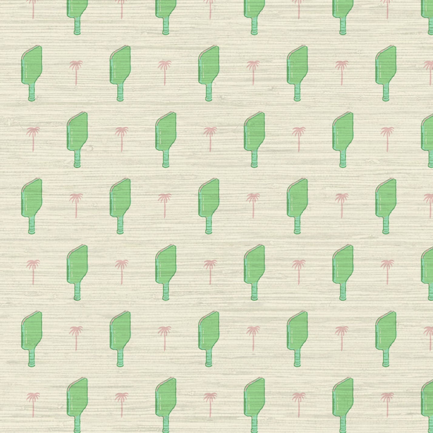 Grasscloth wallpaper Natural Textured Eco-Friendly Non-toxic High-quality Sustainable Interior Design Bold Custom Tailor-made Retro chic Grand millennial Maximalism Traditional Dopamine decor tropical palm tree pickleball paddles sports neutral playroom kids paddles green pink palm trees