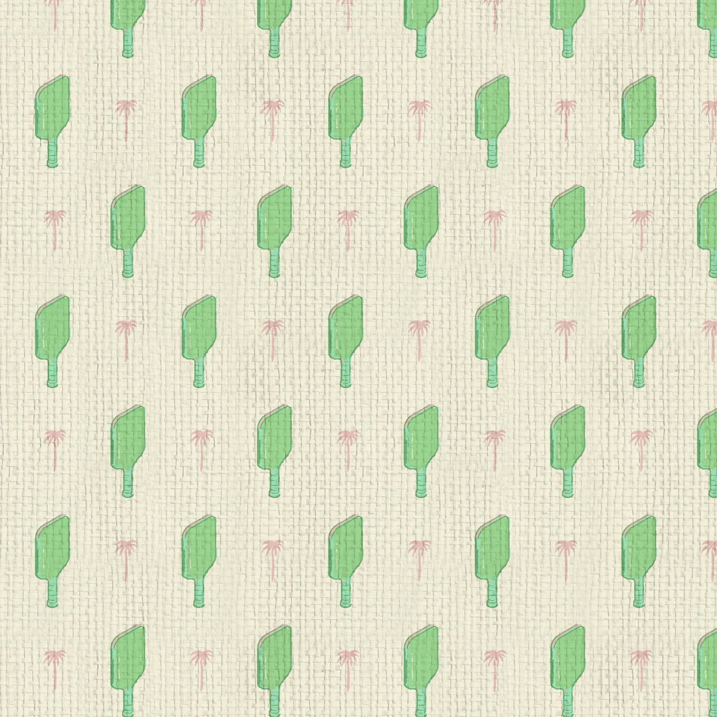 wallpaper Natural Textured Eco-Friendly Non-toxic High-quality Sustainable Interior Design Bold Custom Tailor-made Retro chic Grand millennial Maximalism Traditional Dopamine decor tropical palm tree pickleball paddles sports neutral playroom kids paddles green pink palm trees paper weave paperweave basketweave basket weave