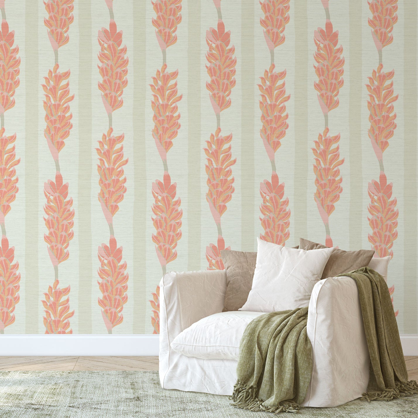 Summer Lovin' Floral Stripe Wallpaper Wallpaper