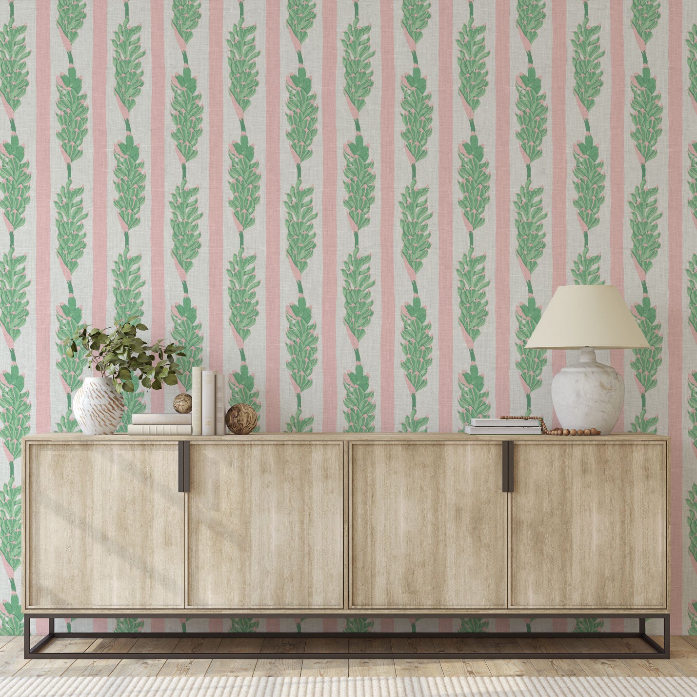 Summer Lovin' Floral Stripe Linen Wallpaper