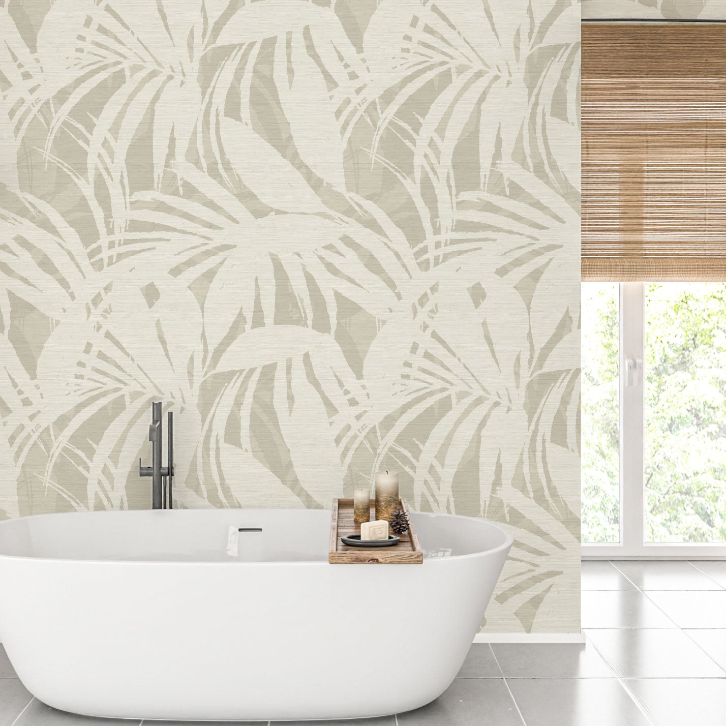Surfin' Safari Oversized Tonal Palm Leaves Wallpaper