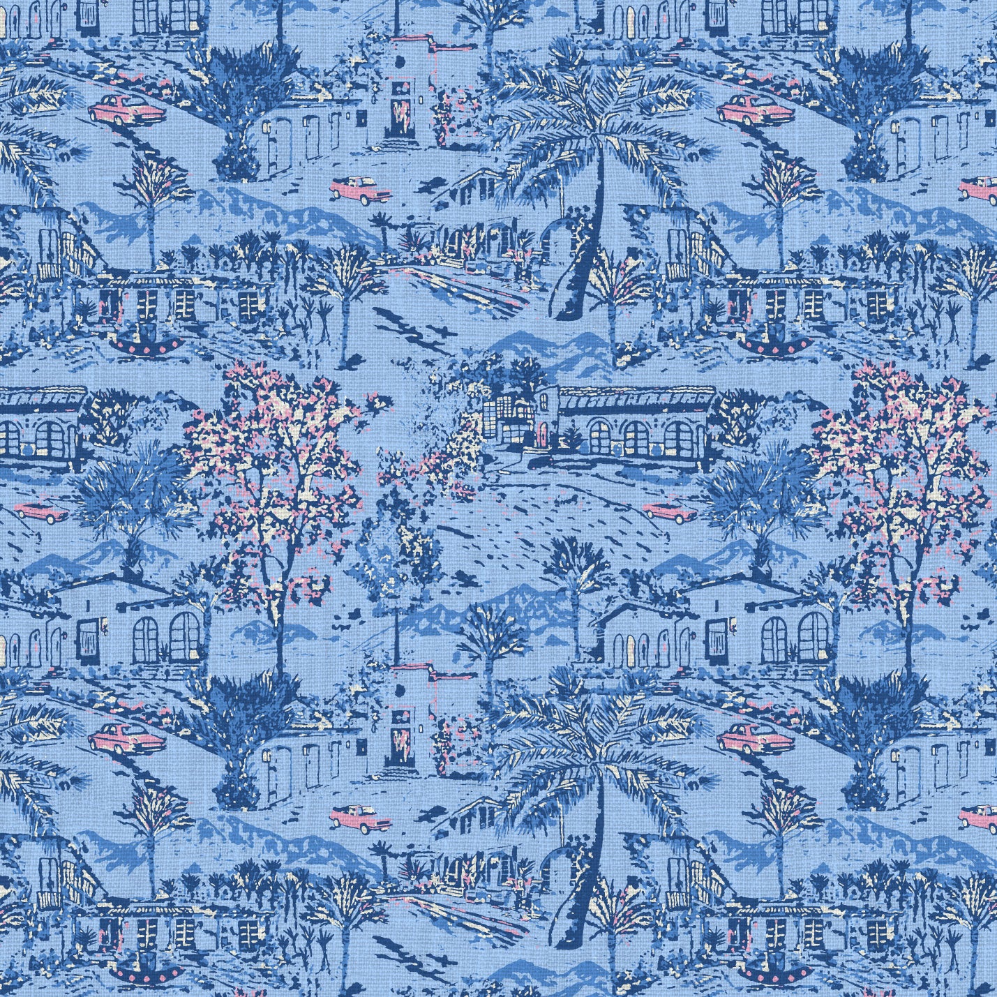 Room With A View Scenic Toile Linen Wallpaper